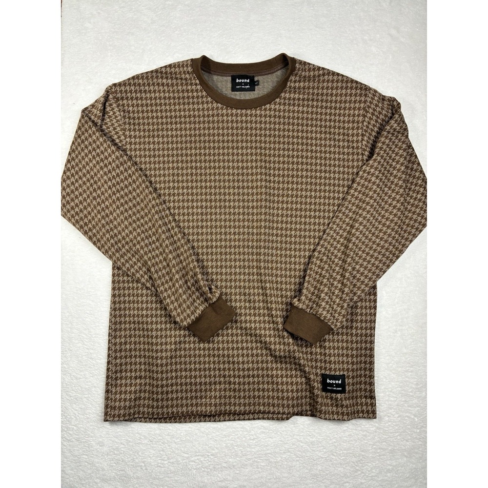 Bound x Matt Helders Men's Jumper Large Sweatshirt Brown Houndstooth Sweater